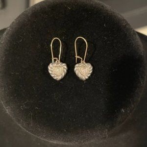 David Yurman Sterling Silver 18K gold Diamond Heart Dangle earrings - Vintage